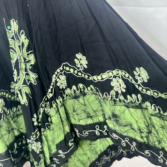 Halter Dress Womens Black Green Smocked Boho Gypsy Asymmetric Maxi Size Med - Picture 7 of 9